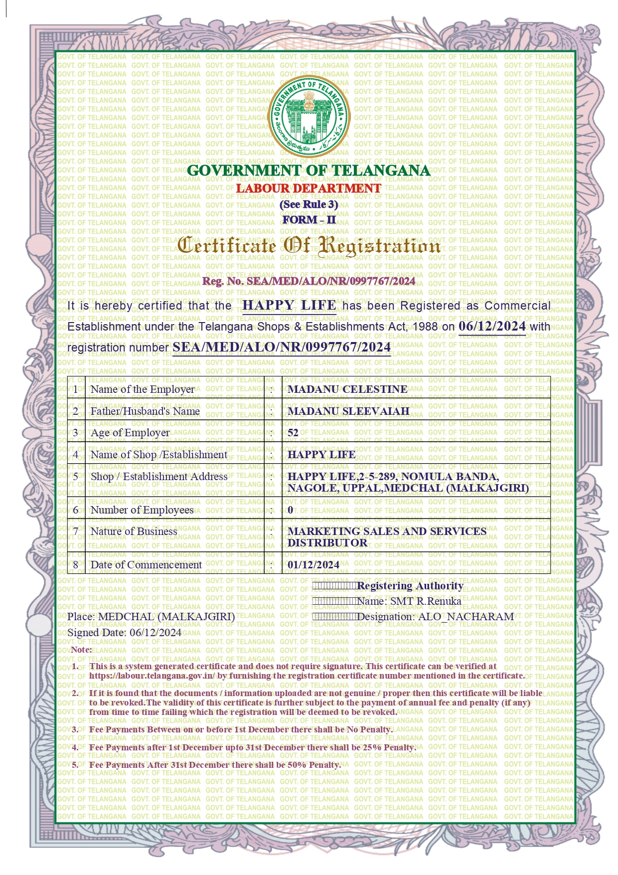 Registration Certificate